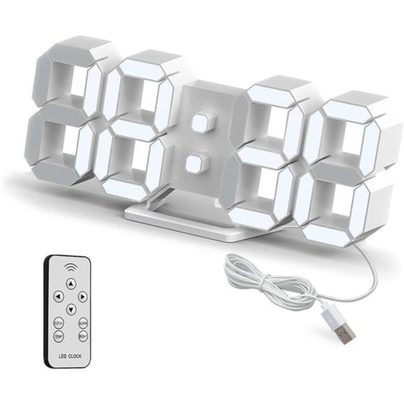 3D Led Digital Alarm Desk Clock Small Wall Clock Snooze Dimmable Time Memory - Picture 1 of 6